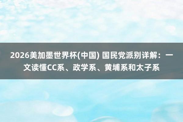 2026美加墨世界杯(中國) 國民黨派別詳解:一文讀懂CC系、政學系、黃埔系和太子系