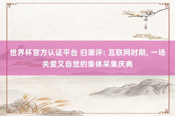 世界杯官方認證平臺 歸潮評: 互聯網時期， 一場關愛又自覺的集體采集慶典